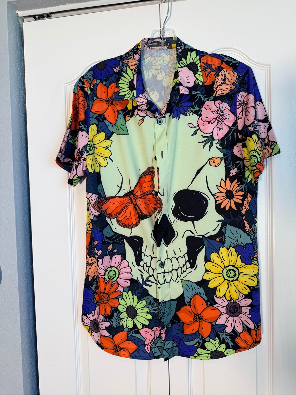 Men's Casual Skull & Floral Button-Down Shirt - Multi